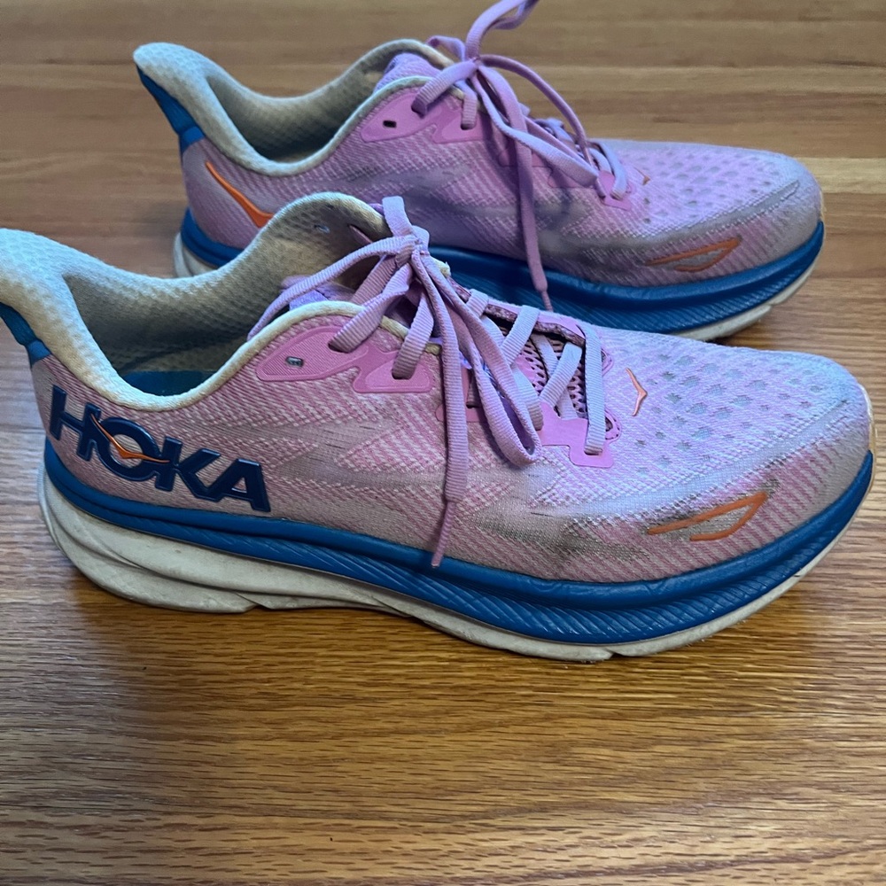Hoka Clifton Pink and Blue Running Shoes